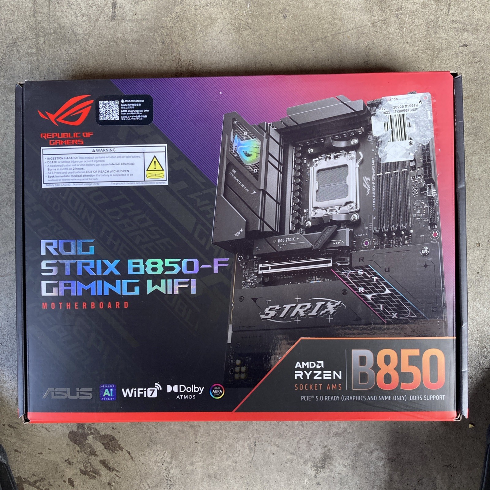 New in Box ASUS ROG Strix B850-F Gaming WiFi AMD AM5 Motherboard PCIe 5.0 DDR5