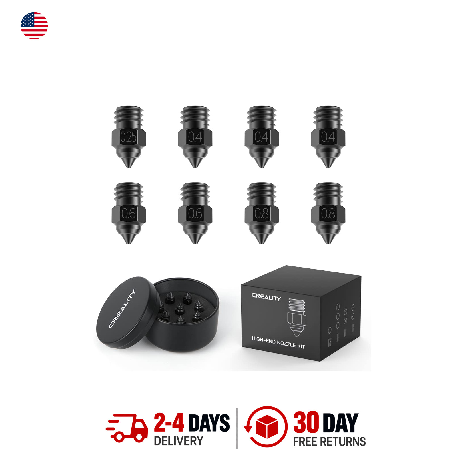 Hardened Steel 3D Printer Nozzles 8 Pack High Temperature Compatible with Ender