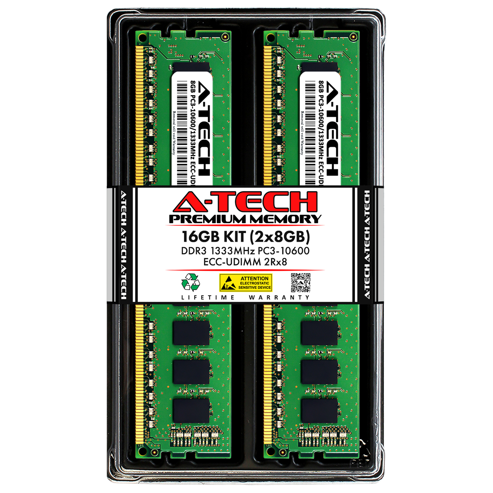 A-Tech 16GB 2x8GB PC3-10600E ECC Unbuffered UDIMM DDR3 1333MHz Server Memory RAM