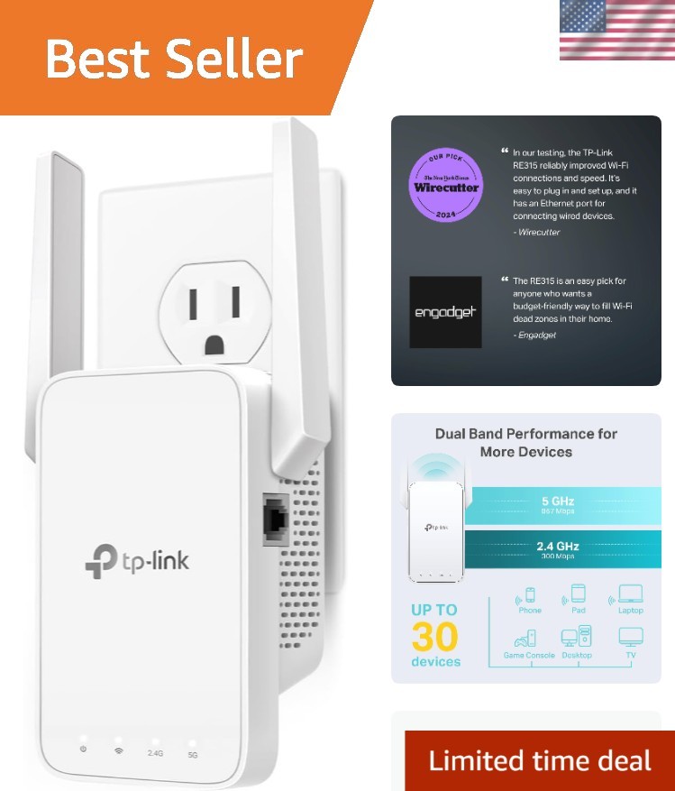 Best Selling 2025 AC1200 WiFi Extender - 1.2Gbps, Covers 1600 Sq.ft & 32 Devices