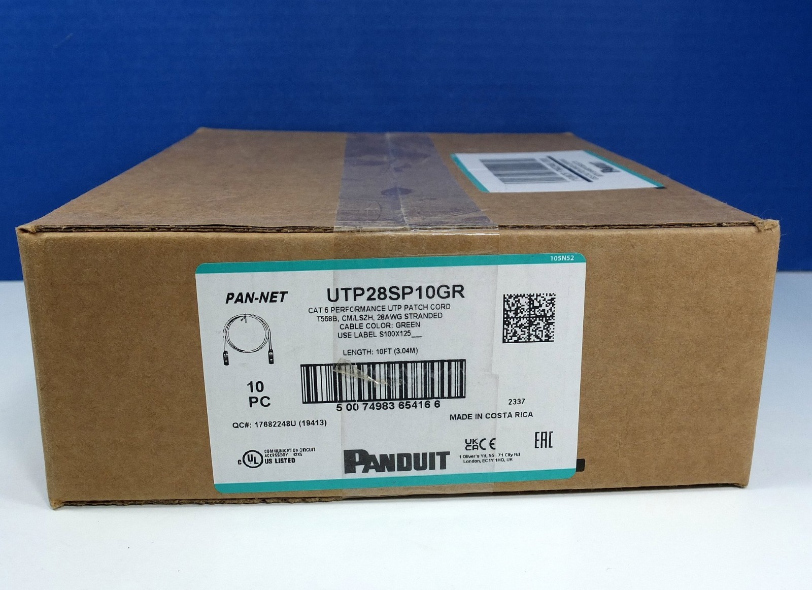 (10) Panduit UTP28SP10GR Cat6 28 AWG Network 10 Ft Patch Cable Cord  Green NIB