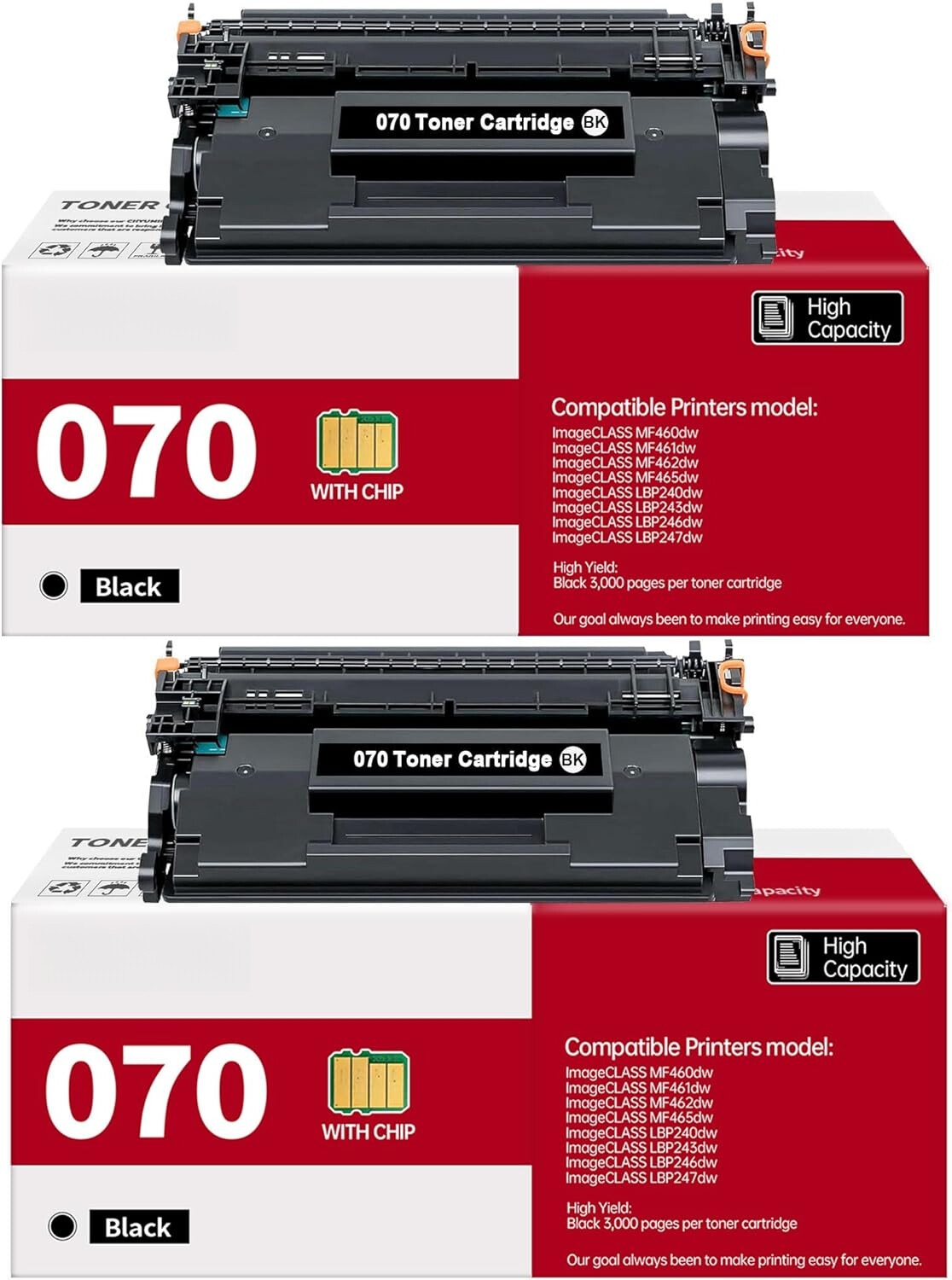 2 Pack Replacement Canon 070 Toner Cartridge MF465dw MF462dw LBP247dw LBP246dw