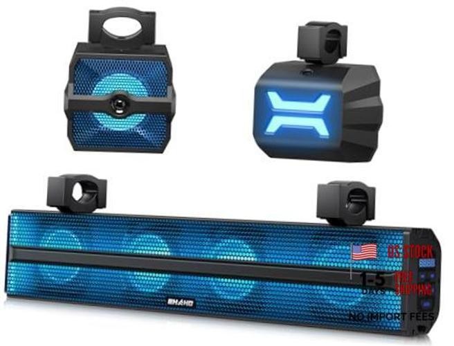 2.1CH Stereo UTV Sound Bar, 26 Inch Bluetooth UTV Speakers with RGB 26-Inch