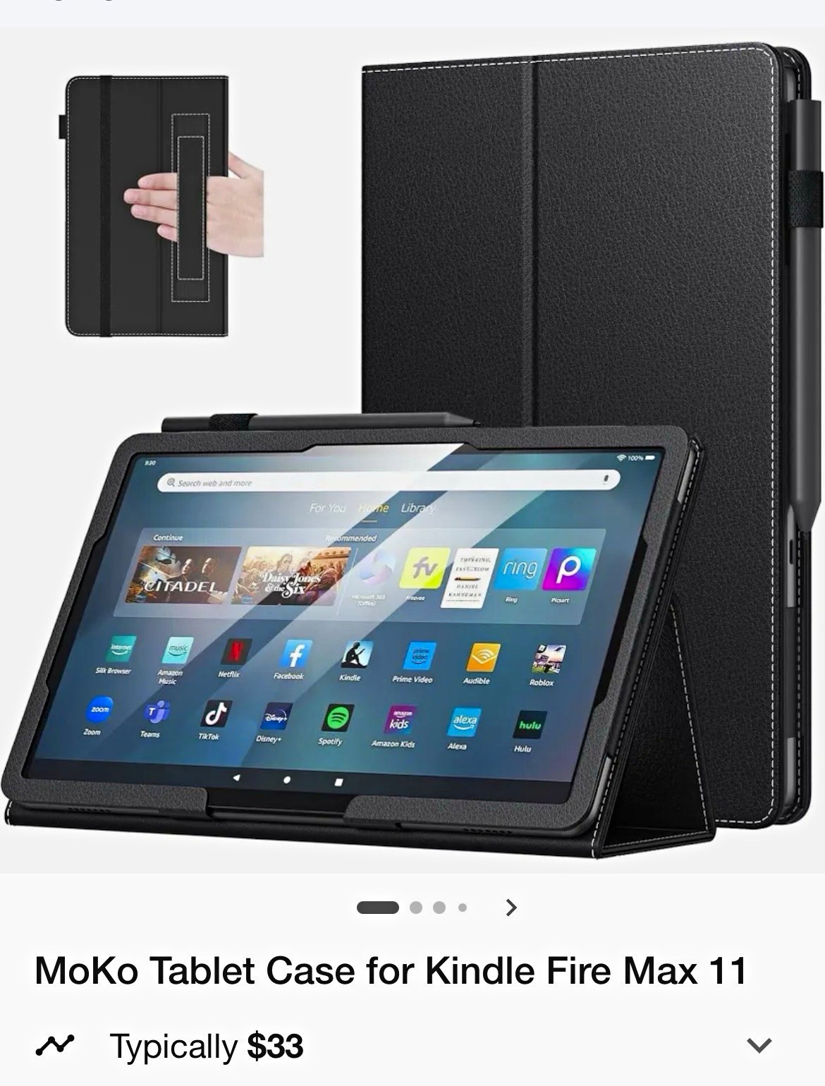 MoKo Kindle Fire Max 11 11in Case Black PU Leather Folio Stand