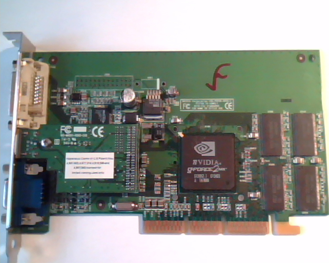 AGP Video Graphics Card NVIDIA GeForce 2MX 32M 180-P0038 22P1069 DVI IBM Lenovo 