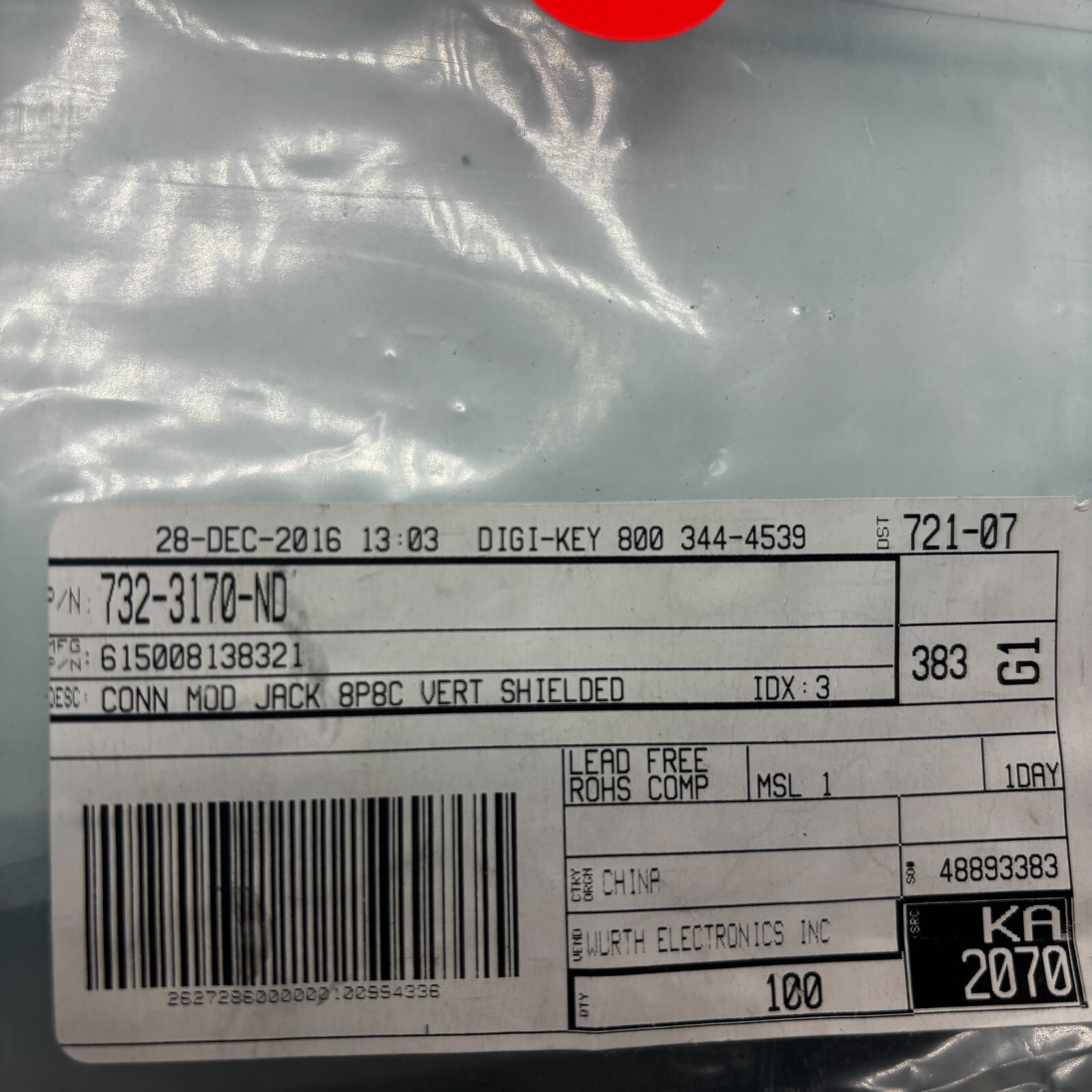 PACK OF 64 WURTH 615008138321 CONNECTOR MODULER JACK 8P8C VERT SHIELDED NEW 🔔