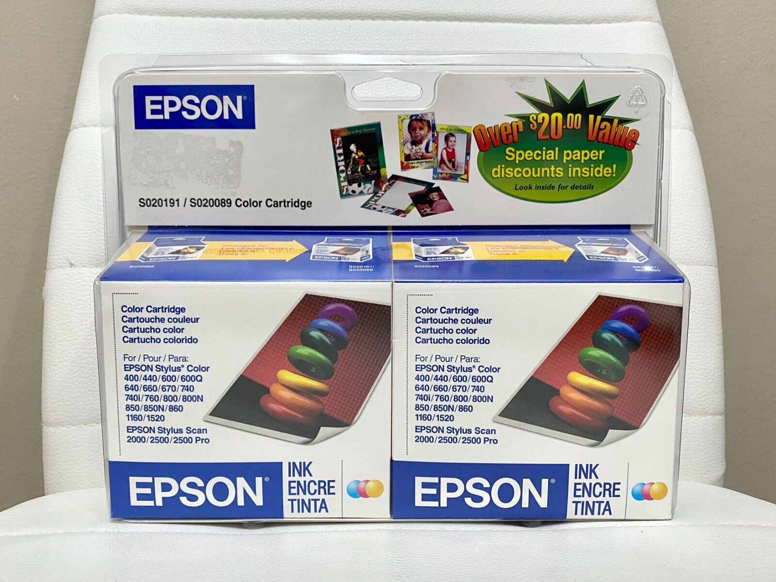 Two Epson S020191 / S020089 Genuine Color Ink Cartridge Double Pack NEW