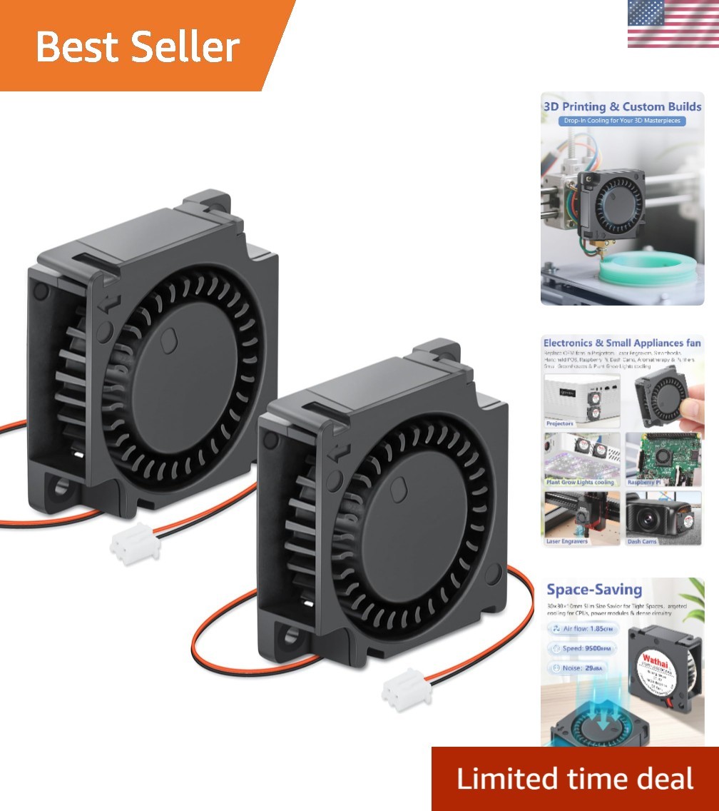 2 Pack  30Mm X 10Mm 5V Small DC Brushless Cooling Blower Fan