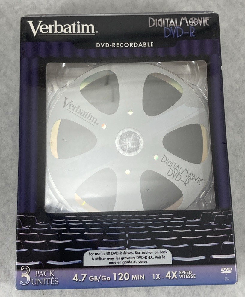 3 Pack Brand New VERBATIM DVD-R 4X 4.7GB DIGITAL MOVIE 120 Minute DVDs Blanks