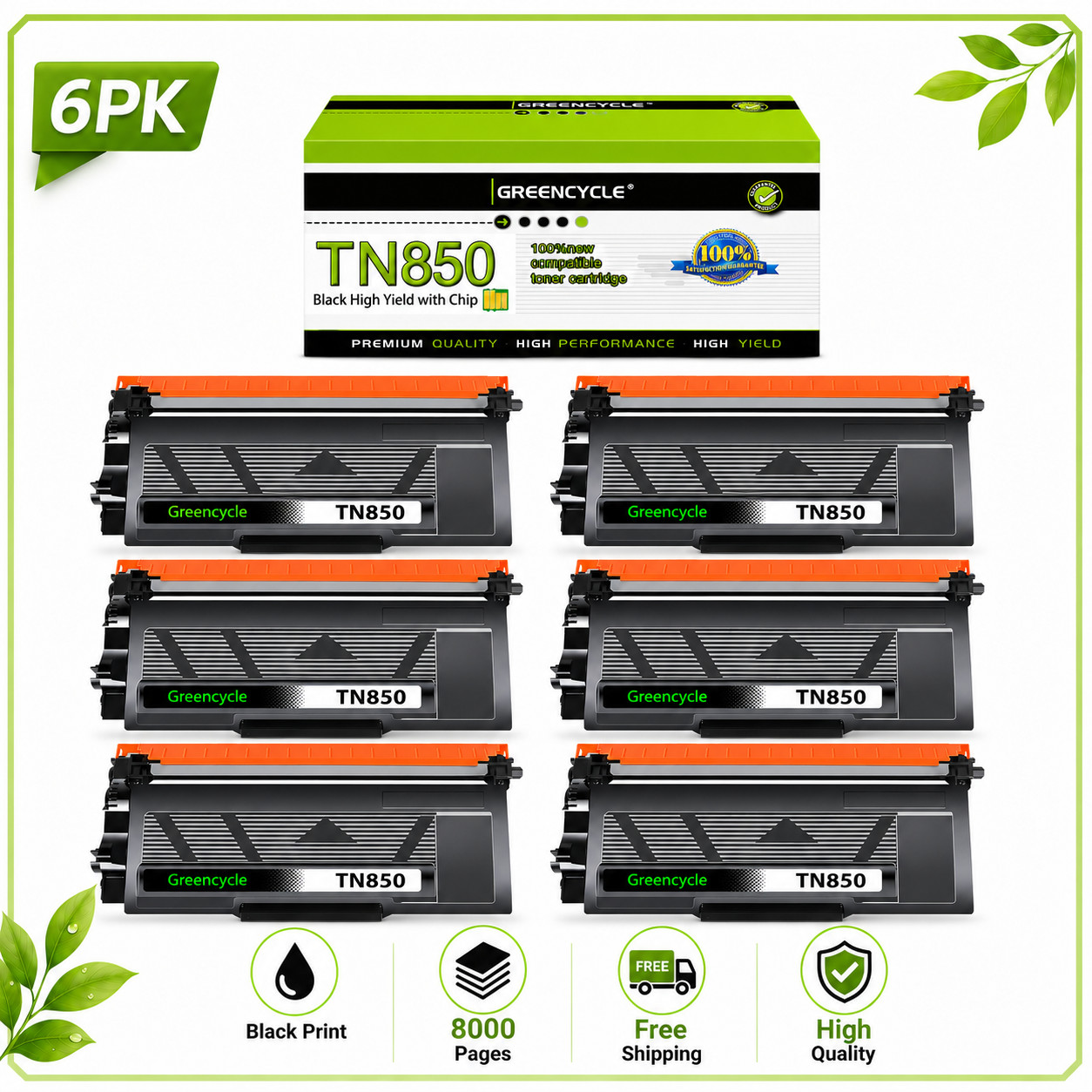 6PK TN850 Laser Toner Cartridge Fits for Brother HL-L5200DW L6200DW MFC-L5800DW