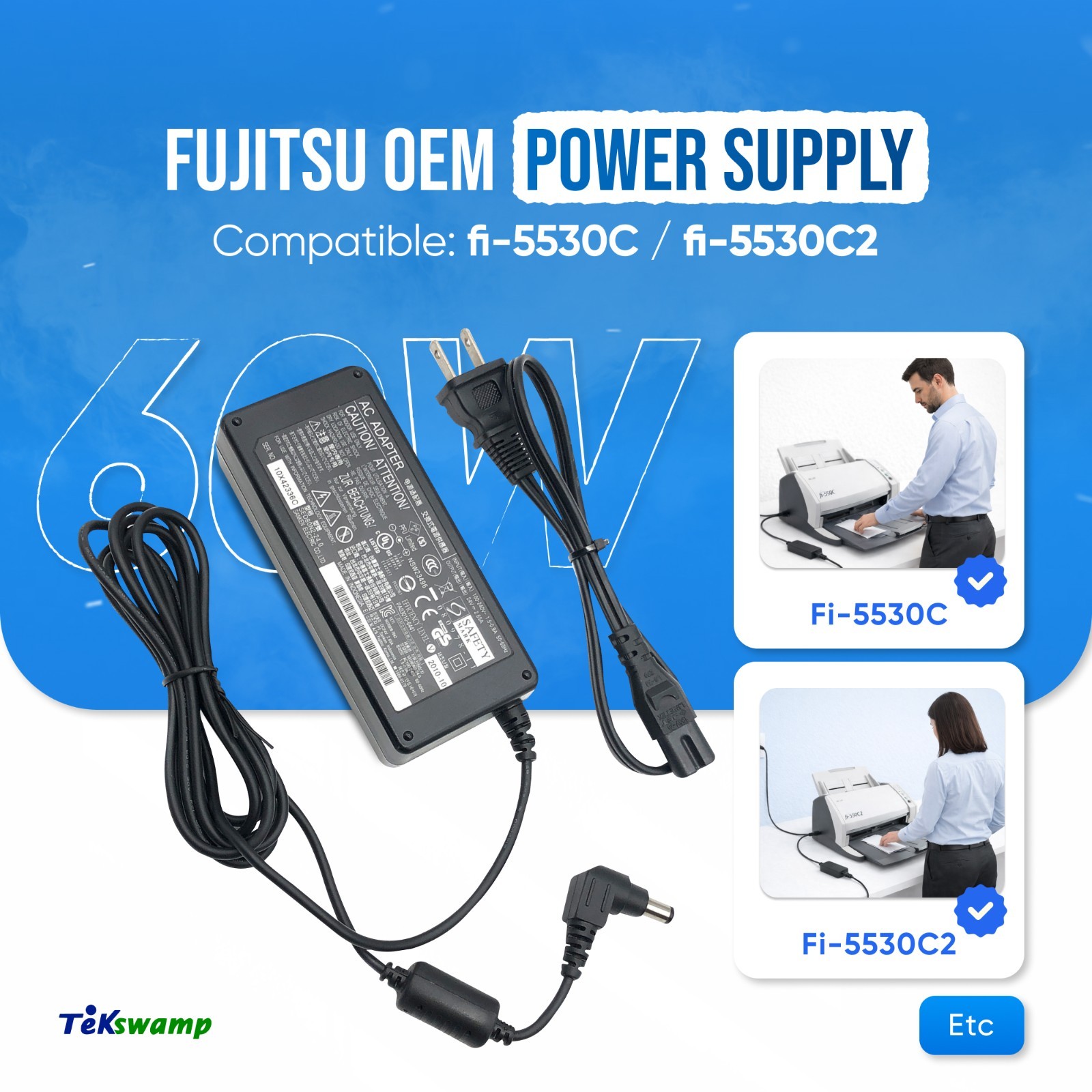 Genuine Fujitsu 60W AC Power Adapter for fi-5530C fi-5530C2 Scanner