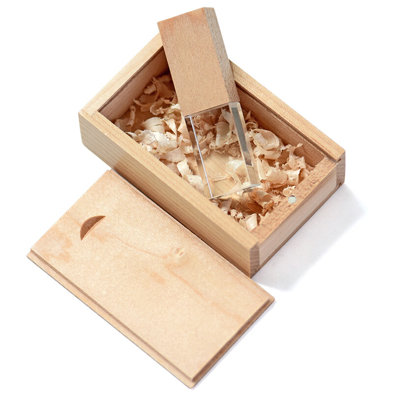 Real Capacity Wooden USB 2.0 Flash Drive Free Logo Crystal Pen Drive 64GB 32G 8G