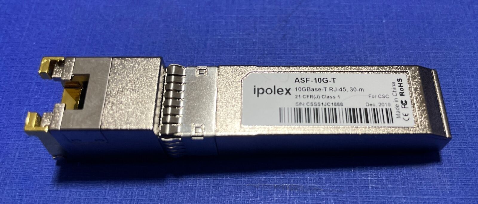 IPOLEX ASF-10G-T 10GBase-T 10GbE SFP+ to RJ-45 Copper Optical Transceiver Module