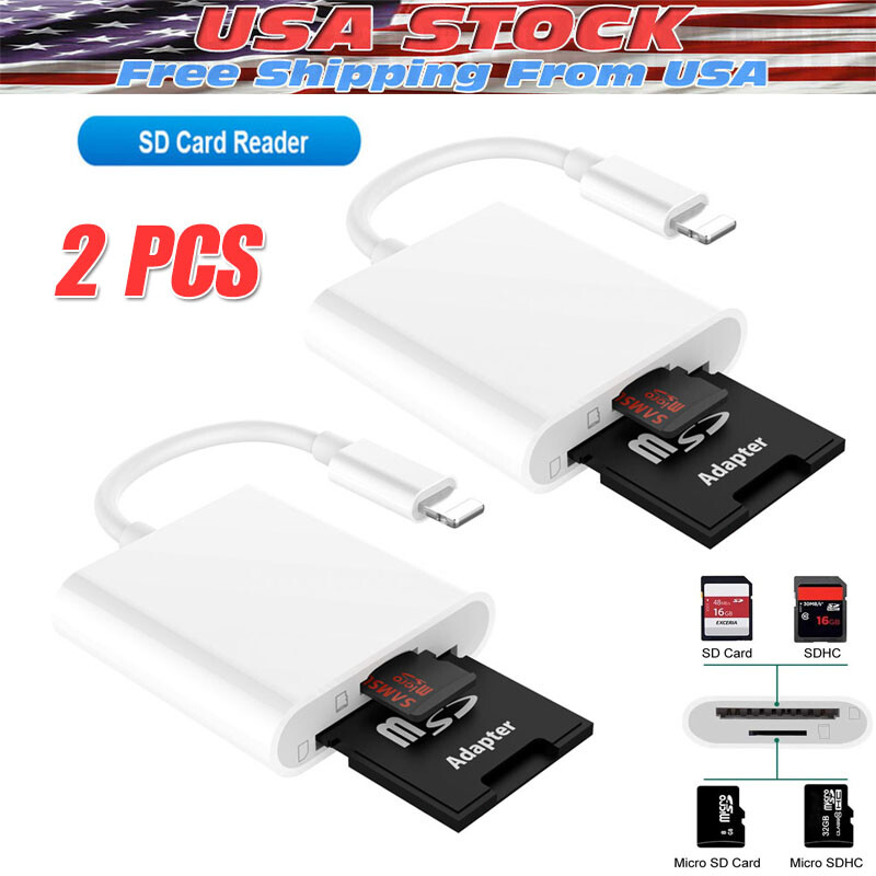 2PACK SD/TF Card Reader for IPhone iPad to SD Adapter Trail Game camera viewer