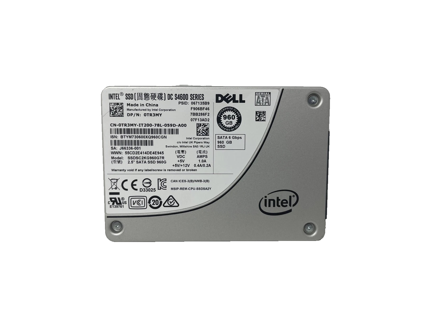TR3MY DELL 0TR3MY Intel S4600 960GB SATA MU 6Gbps 2.5'' SSD SSDSC2KG960G7R