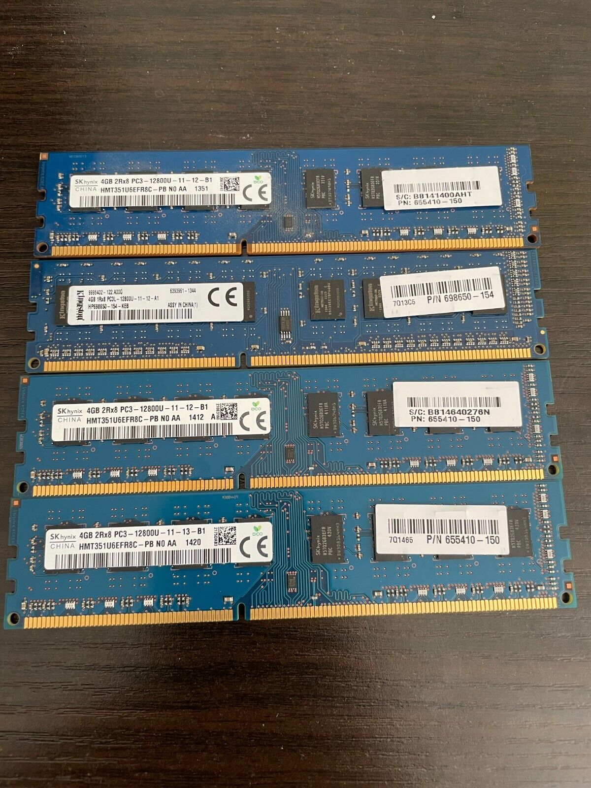 SKHYNIX & KINGSTON 16GB (4x4GB) DDR3-12800U, TESTED
