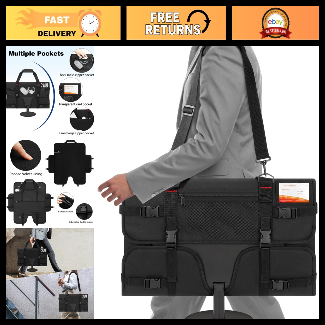 27" Monitor Carrying Case - Travel Bag for LCD Screens & Monitors, Protective Sl