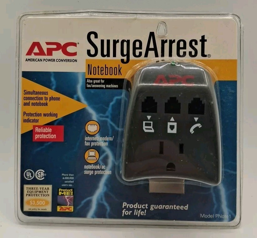 APC SurgeArrest Notebook Internet Modem Fax Notebook AC Surge Protector PNote1