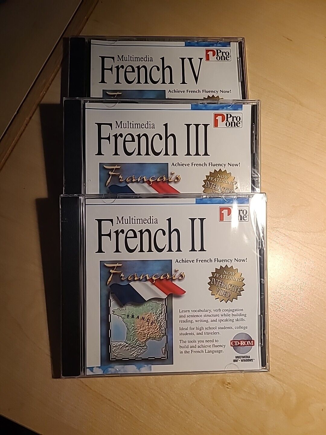 Multimedia French II, III And IV PC CD-ROM Windows 95 Vintage Computer Software.