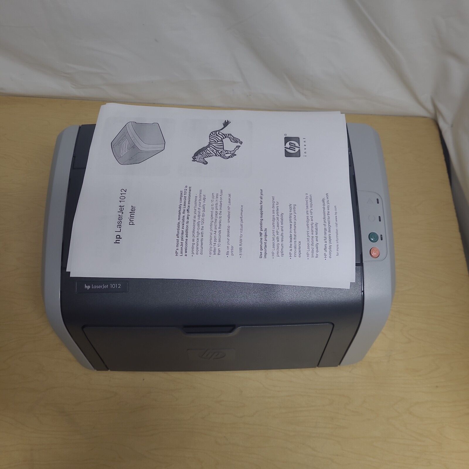 HP LaserJet 1012 Monochrome Printer USB W/ Toner Compact Black White