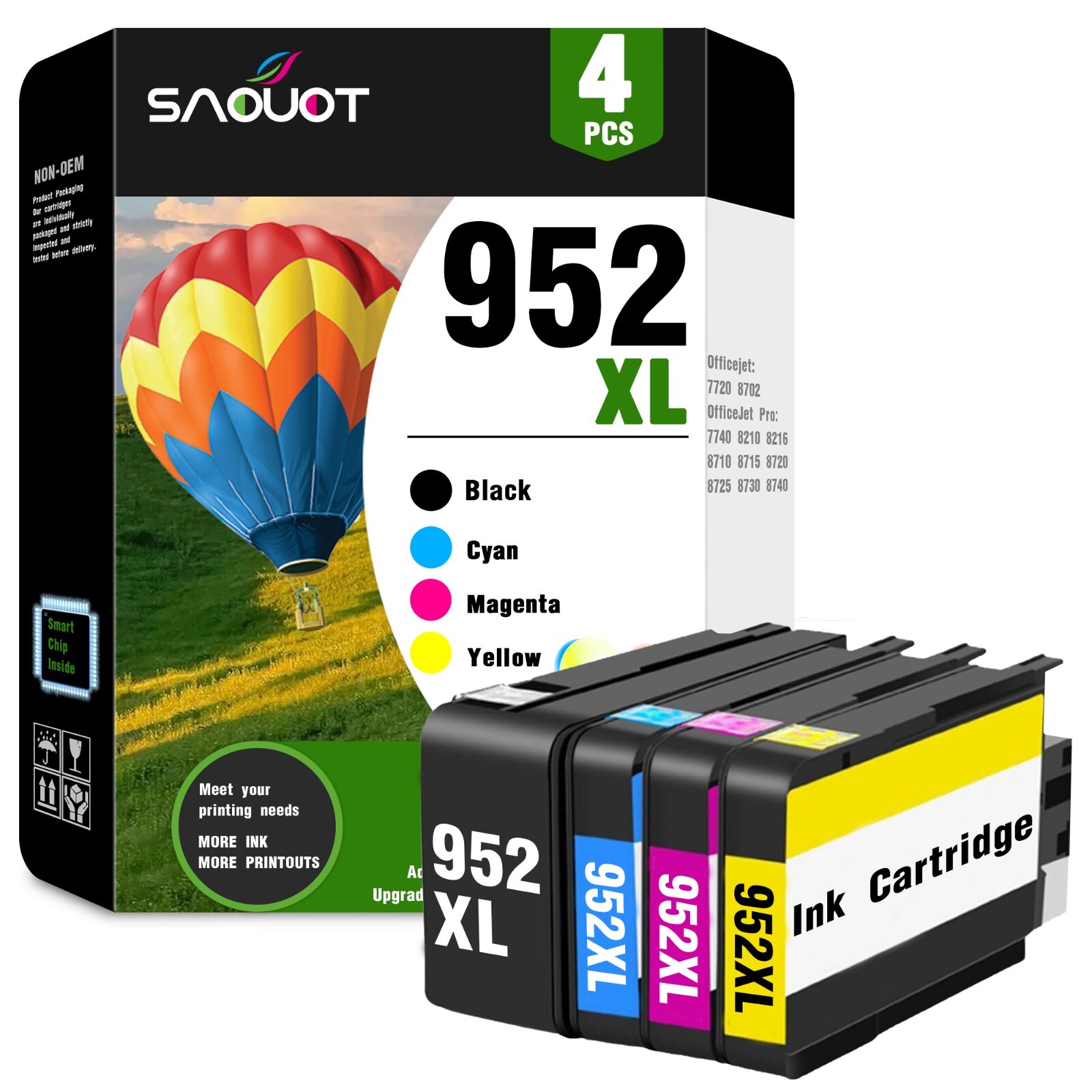 952XL Ink Combo Pack for HP OfficeJet Pro 8710 8715 8216 Printers (4 Pack)