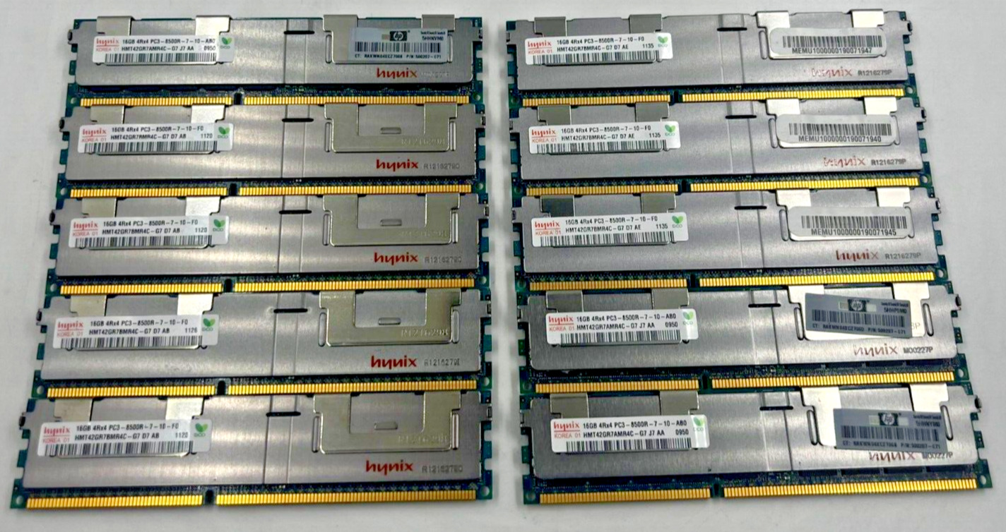 SERVER RAM - HYNIX *LOT OF 10* 16GB 4RX4 PC3 - 8500R HMT42GR7BMR4C-G7  /TESTED