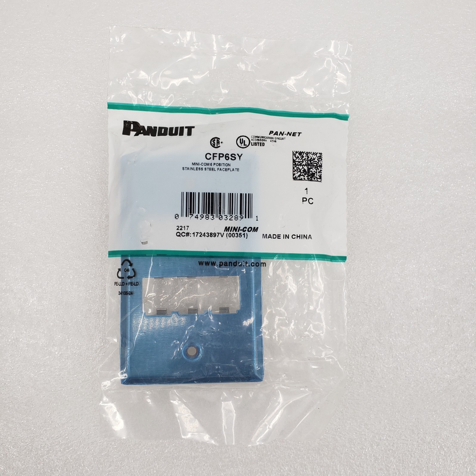Panduit Pan Net CFP6SY Mini Com 6 Position Stainless Steel Faceplate