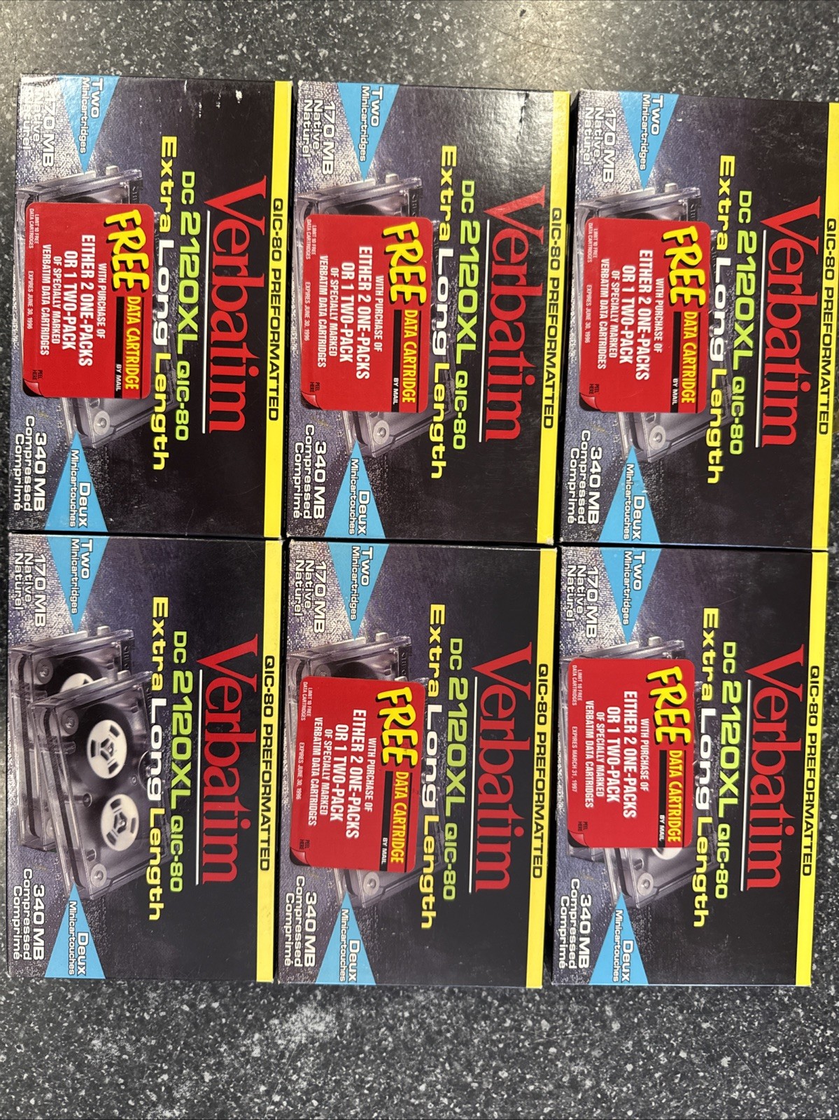 NEW Verbatim Mini Data Cartridge DC-2120XL, 6 Packs of 2, QIC 80, 170mb