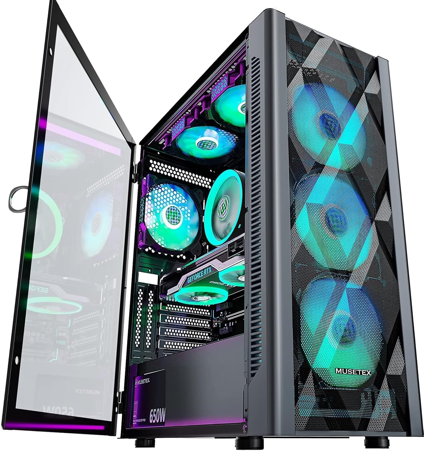 ATX PC Case with 6 PWM ARGB Fans Polygonal Mesh RGB Computer Gaming Case