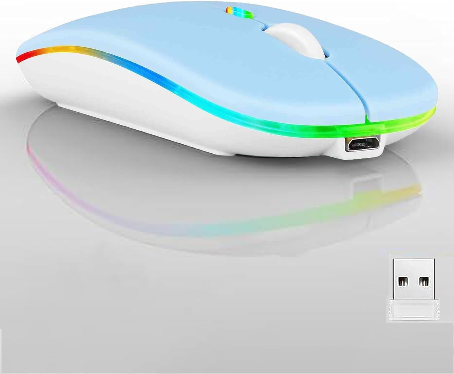 Wireless Bluetooth Mouse,Led Dual Mode Rechargeable Silent Slim Laptop