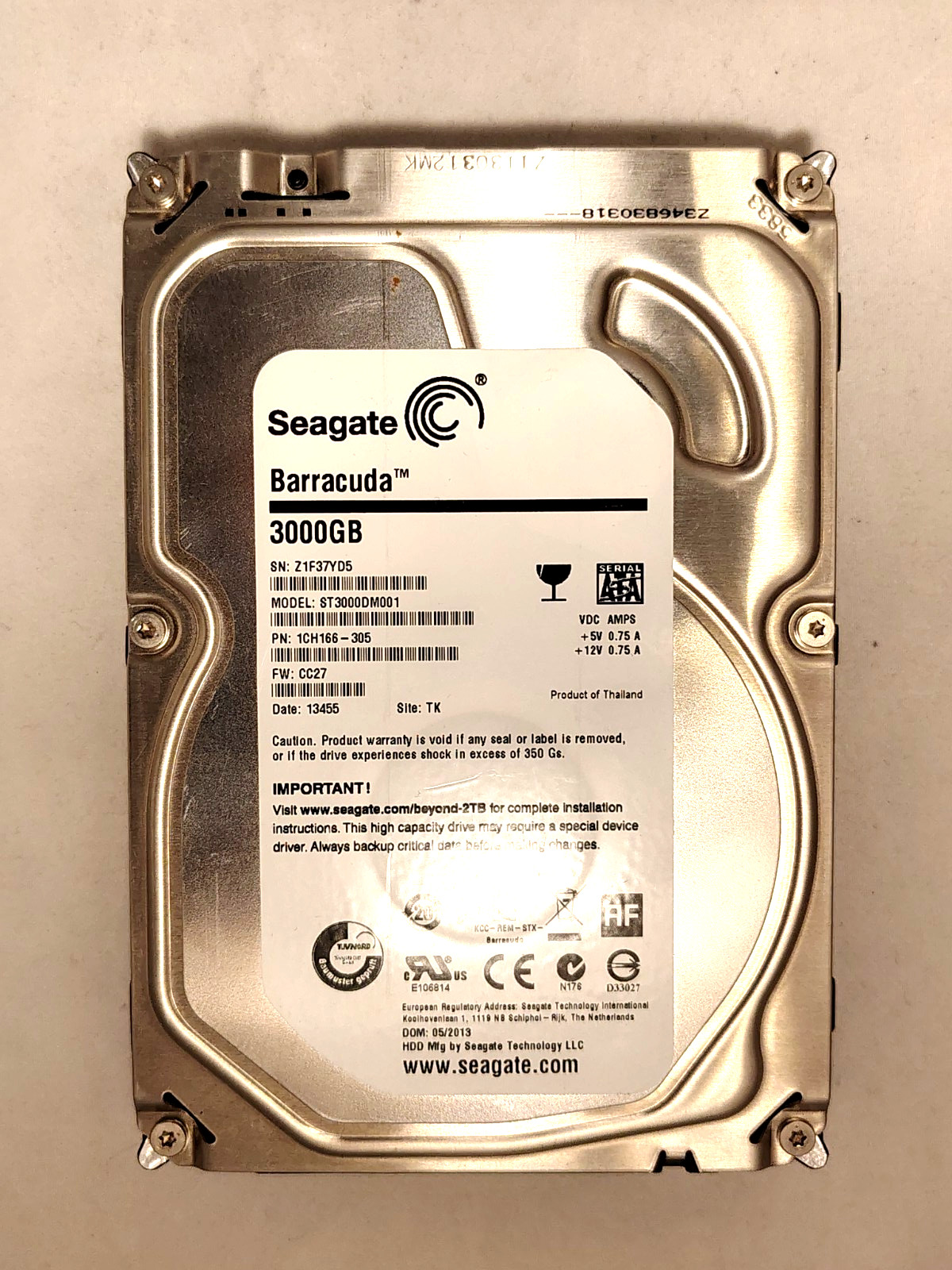 Seagate Barracuda 3TB 3.5 Inch SATA III Desktop HDD ST3000DM001 - Tested Good