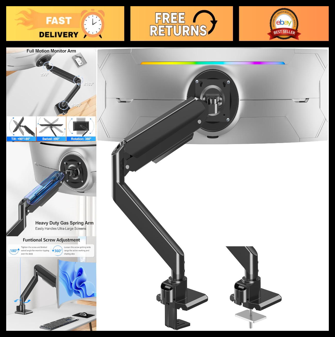 Heavy Duty Ultrawide Monitor Mount for 49" Screens - Adjustable, VESA Compatible