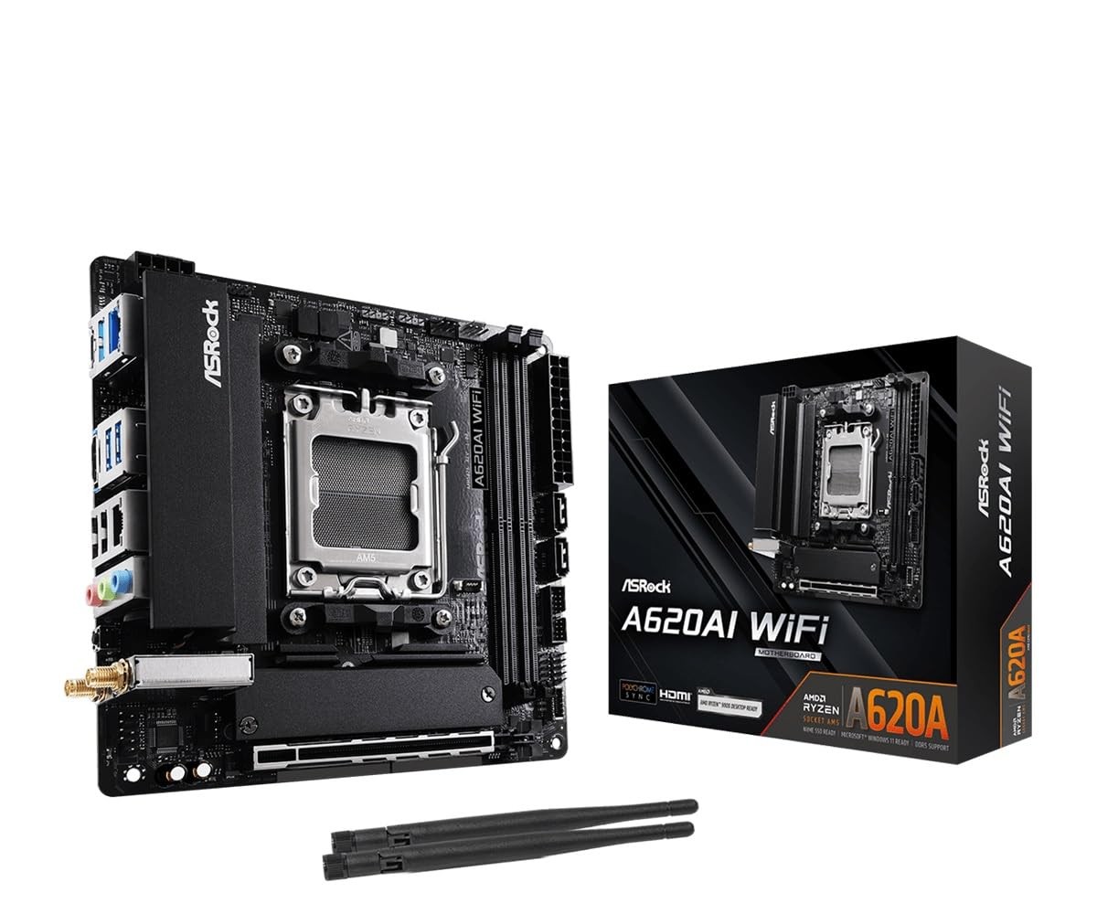 ASRock A620AI WiFi AMD AM5 Mini-ITX Motherboard, Supports AMD Ryzen 9000/8000...