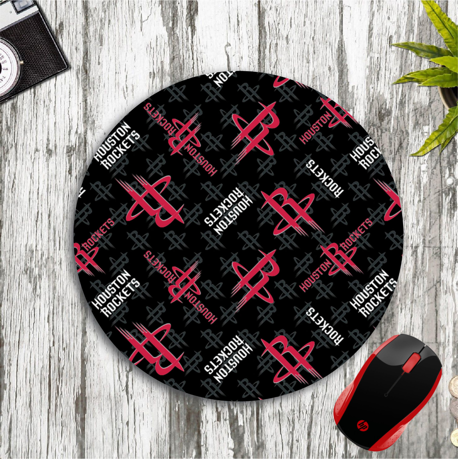 HOUSTON ROCKETS PATTERN CUSTOM 8" ROUND NEOPRENE PC DESK MAT MOUSEPAD B2S FUN