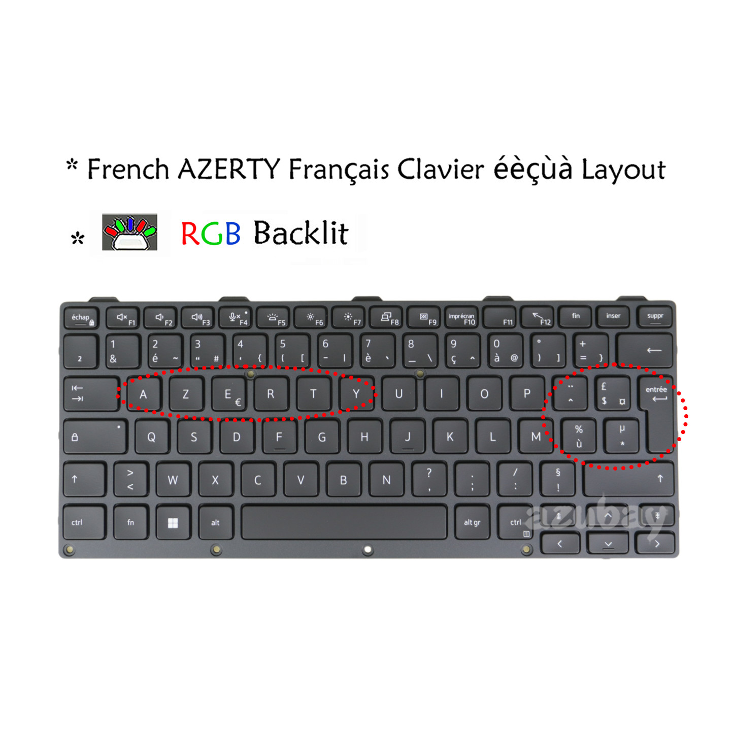 Clavier Français For Dell Latitude 5430 Rugged/ 7330 Rugged Extreme, RGB Backlit