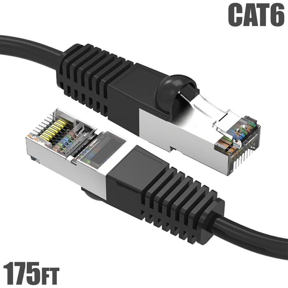 175FT Cat6 RJ45 Ethernet LAN Network SSTP Shield Patch Cable Copper 26AWG Black