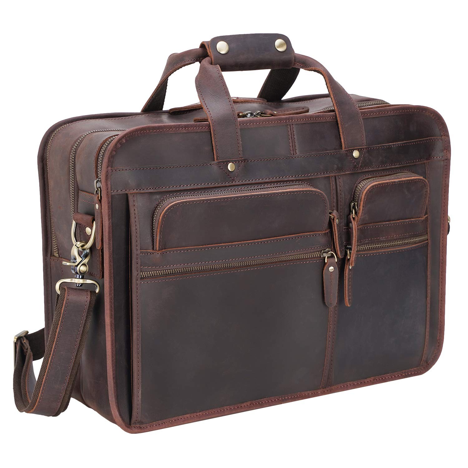 Men's Full Grain Leather Briefcase Large 17 Inch Business Travel Laptop Messe...
