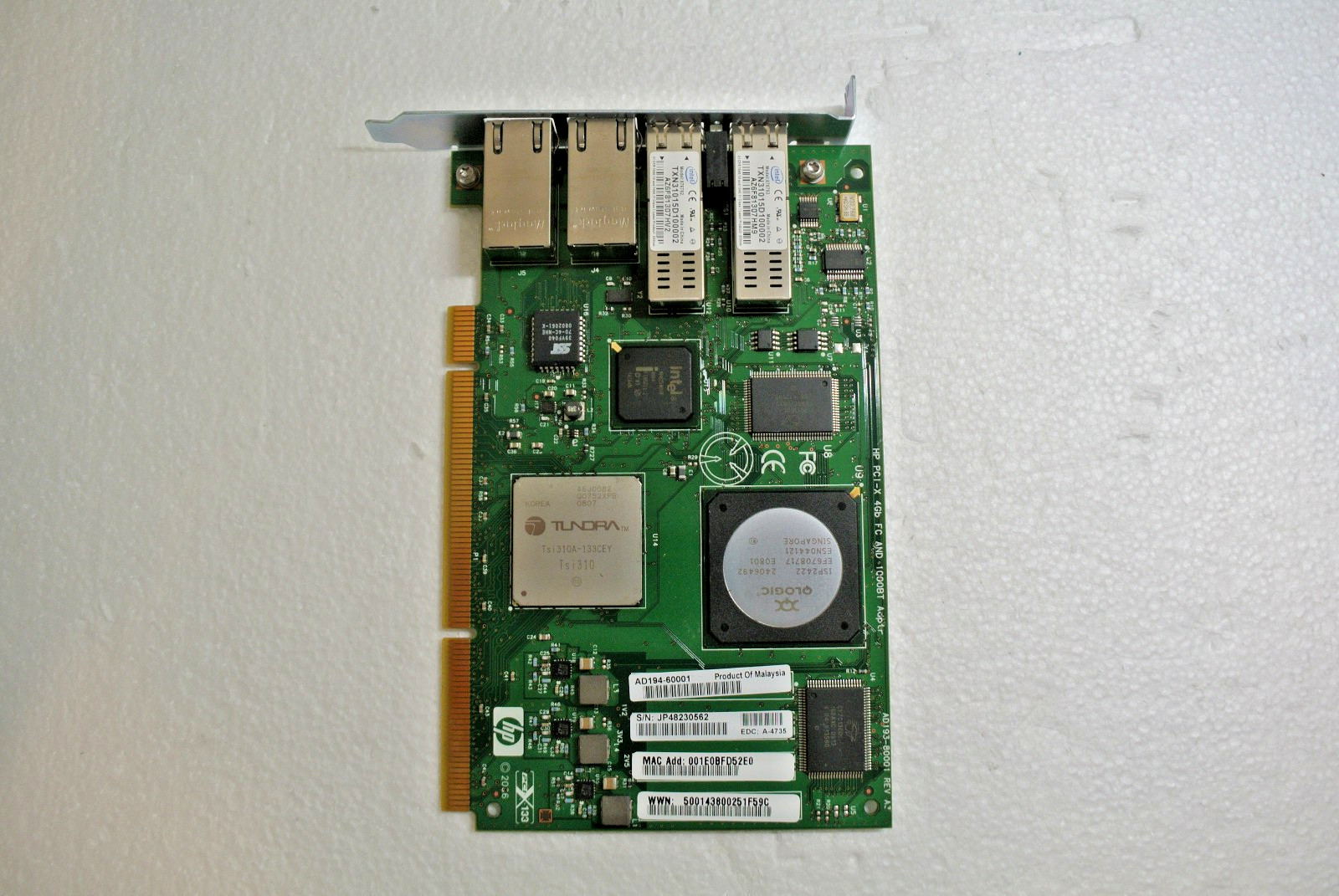 HP AD194A AD194-60001 PCI-X 133MHZ 2 PORT FC AND 1000BT ADAPTER