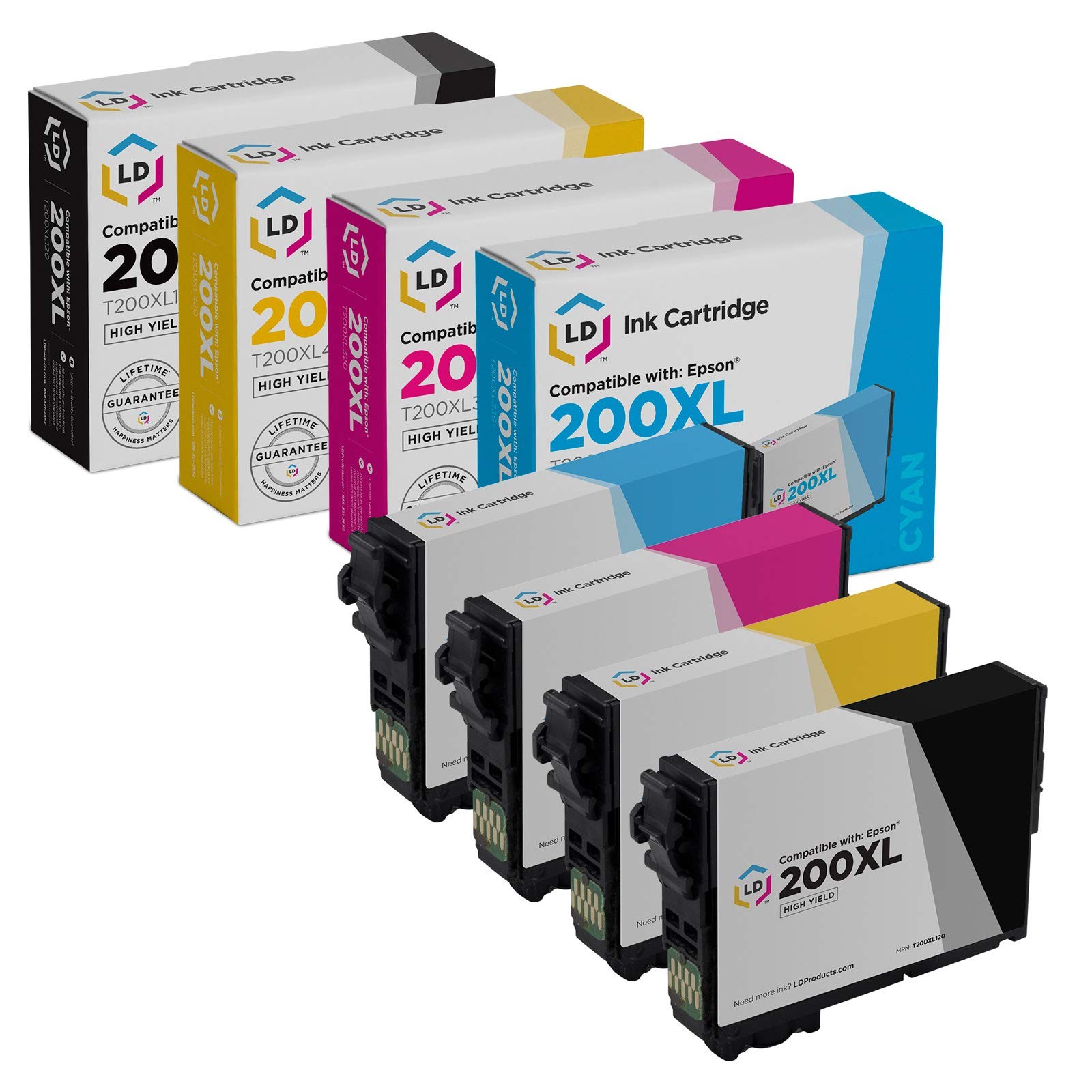 LD 4PK Replacements for Epson 200 Ink T200XL 200XL Black Cyan Magenta Yellow