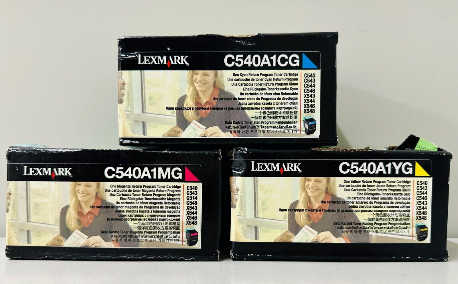 New Genuine Lexmark C540A Cyan Magenta Yellow Toner Cartridge Box C540 C543