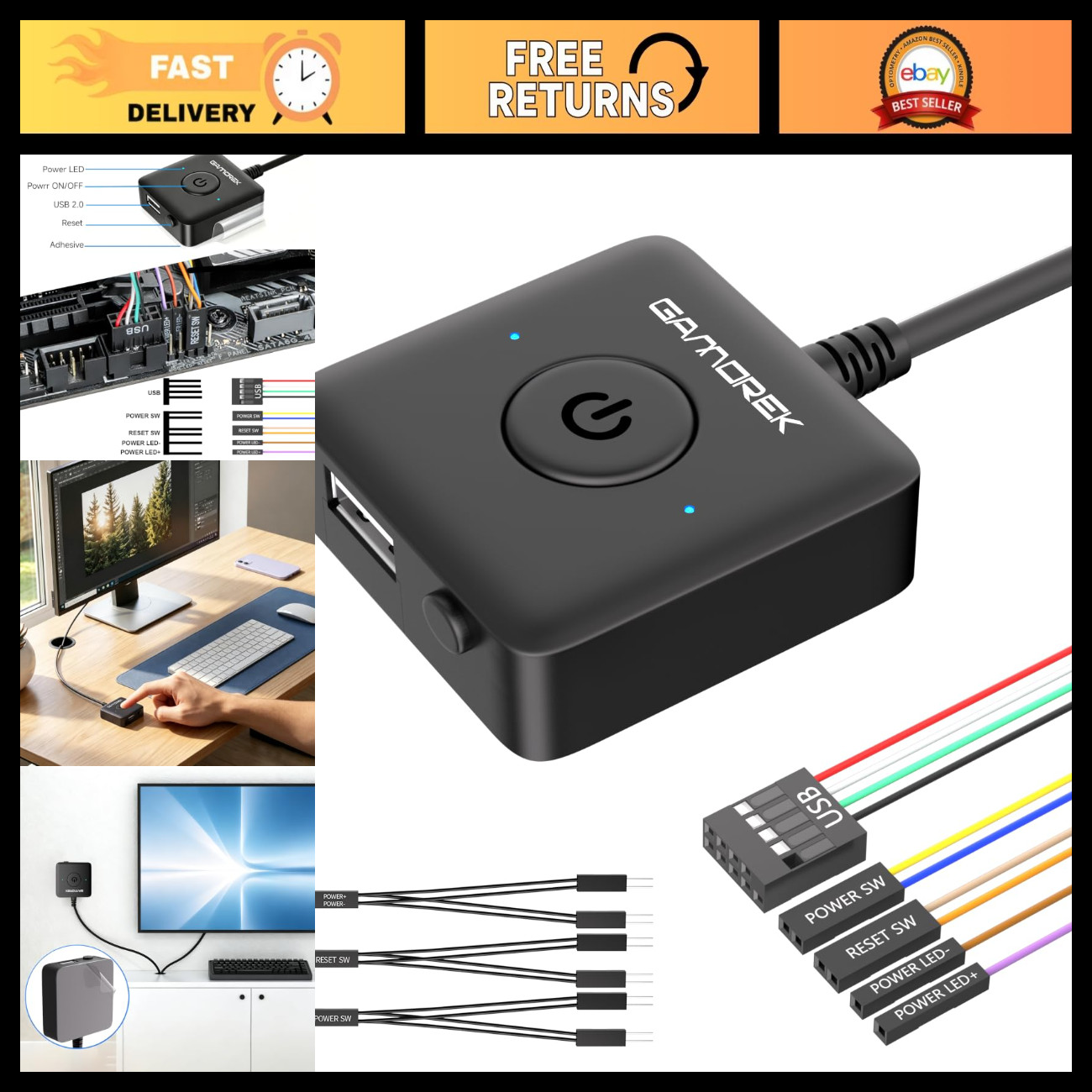 External PC Power Button Switch, Computer Power Control, ATX Power Switch