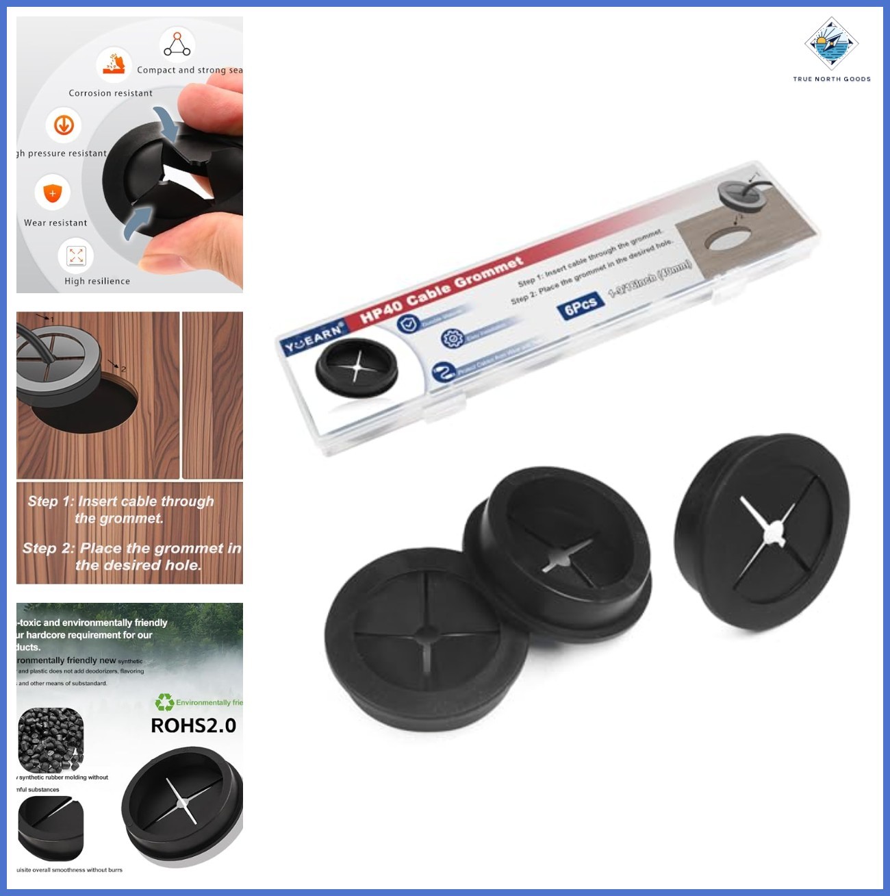 Cable Grommet 40mm 1-9/16 Inch Black 6 Pcs Flexible Rubber Cord Covers