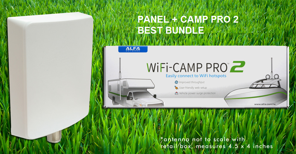 Alpha WiFi Camp Pro 2V2 Long Range Repeater Kit + Alpha APA-L2410 10dBi Panel