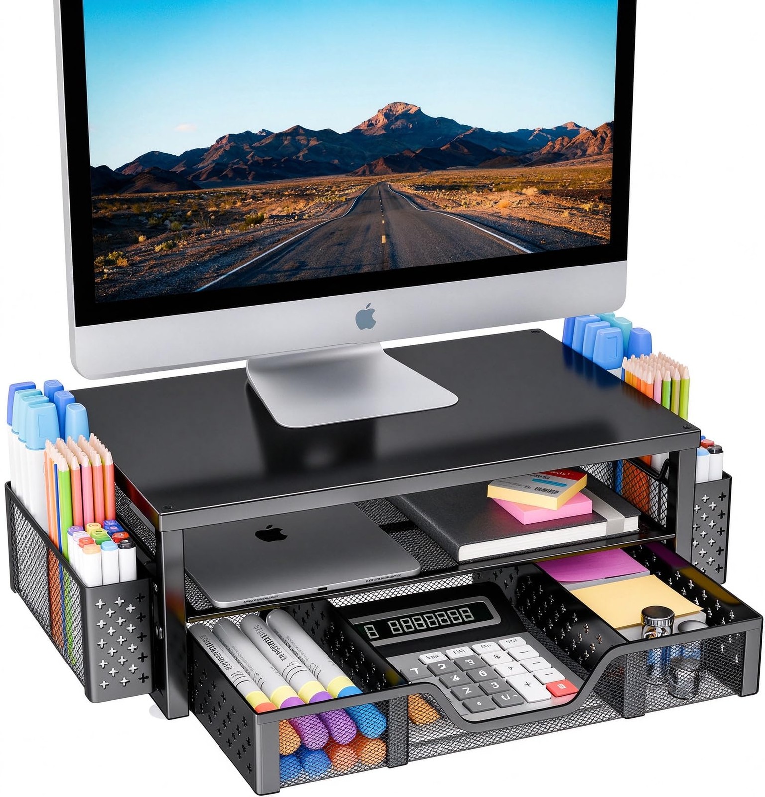 Desk Organizer and , Monitor Stand Riser, Black