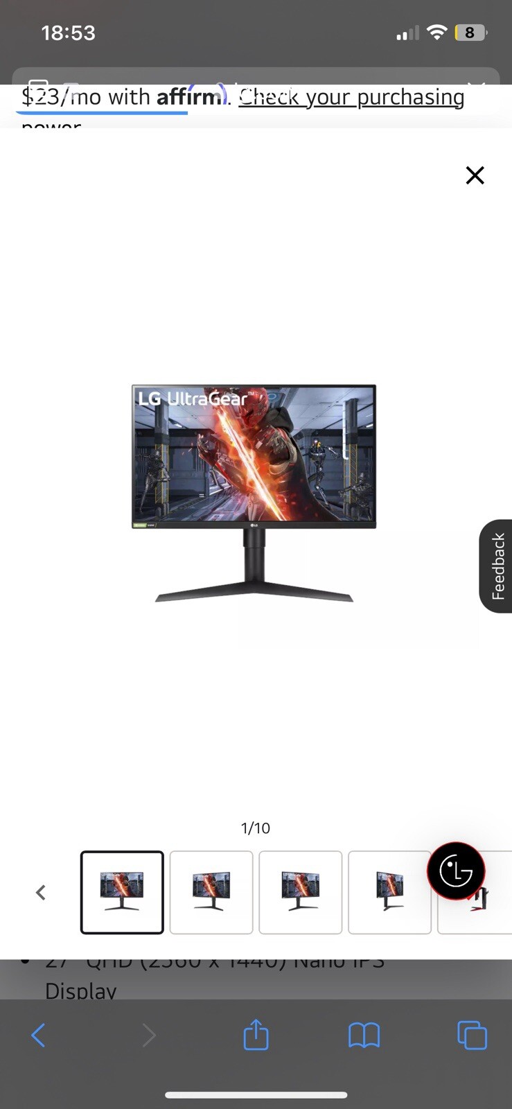 LG 27GN800-B 27'' QHD IPS LED Gaming Monitor