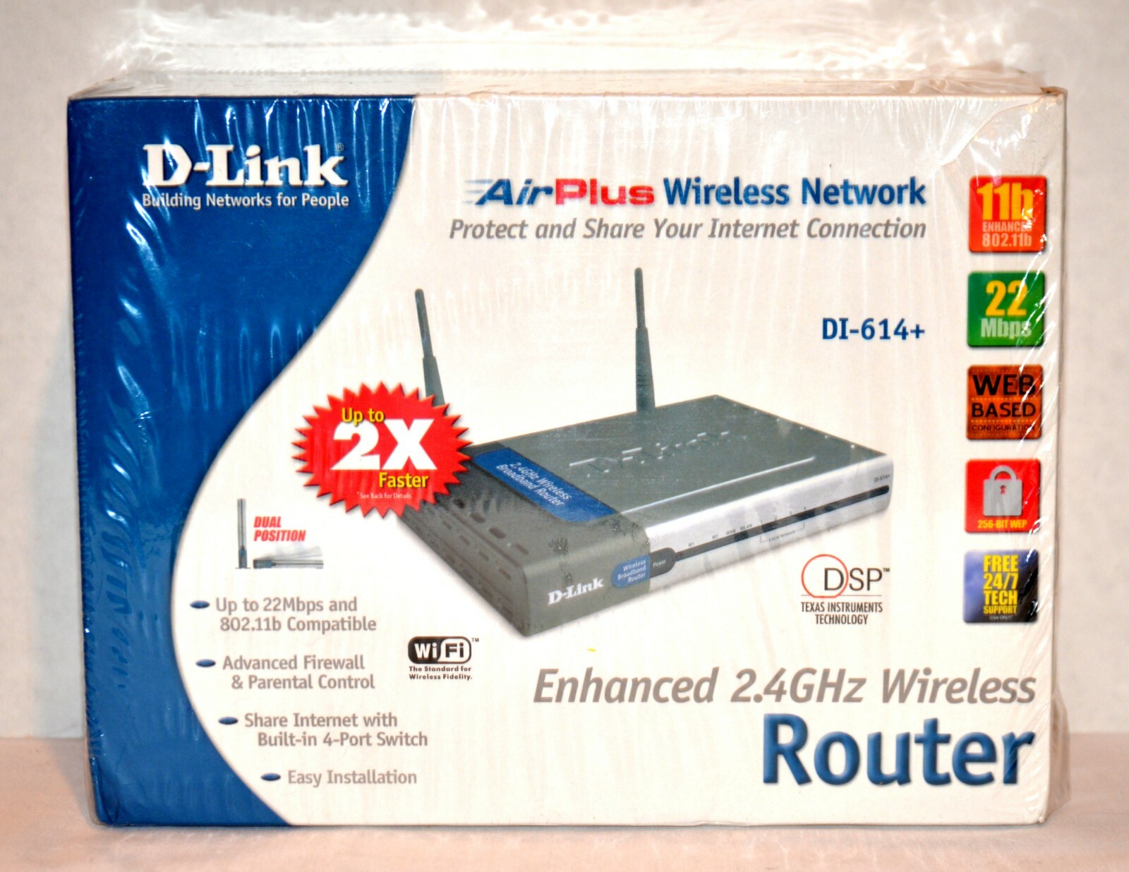 D-Link DI-614+ Air Plus Wireless Network - Enhanced 2.4GHz Wireless Router – New