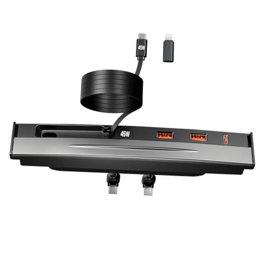 USB Hub for Tesla Model 3/Y, 45W PD Center Console Retractable Fast Charging,