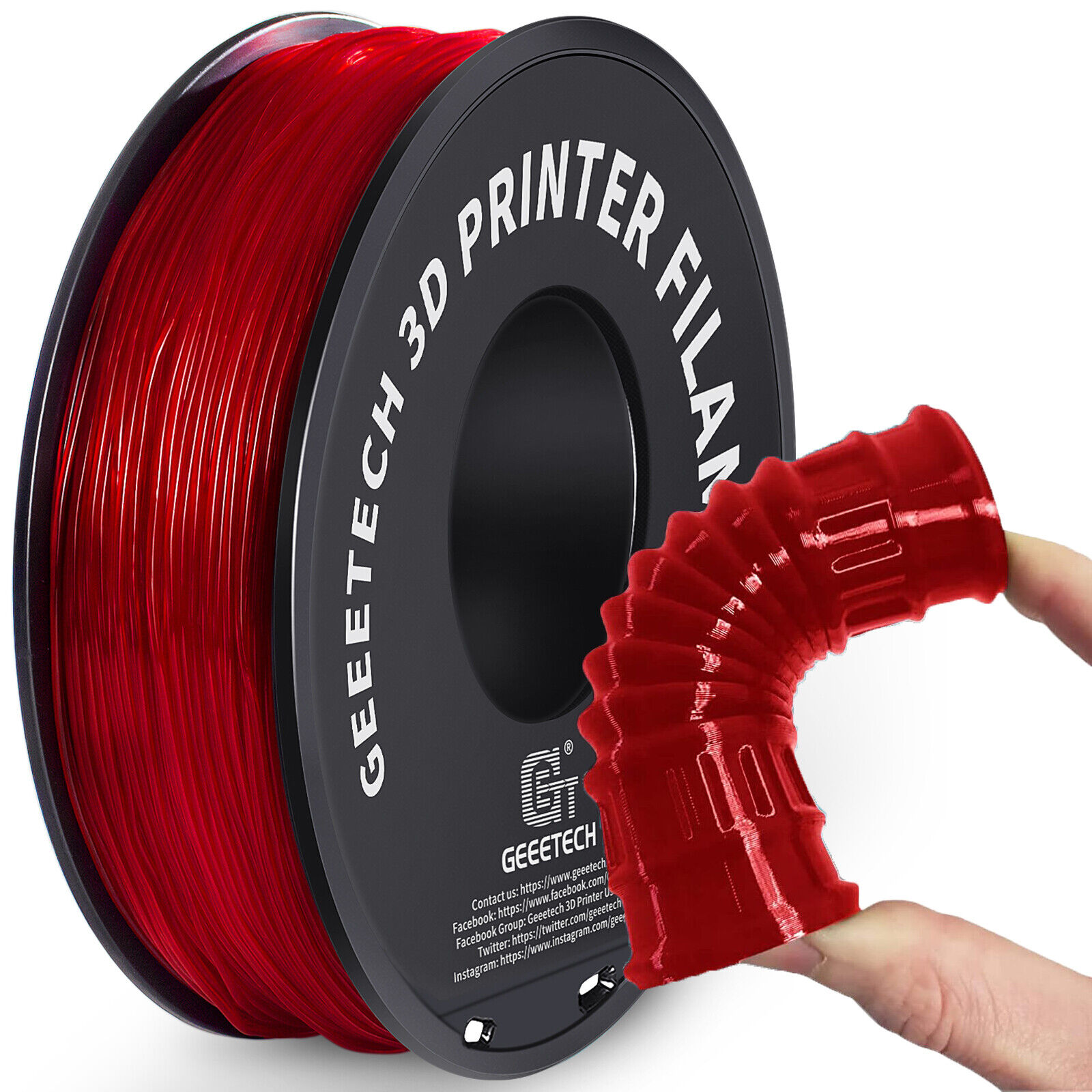 Geeetech Flexible TPU Filament 95A 1.75mm 1kg Transparent Red For FDM 3D Printer