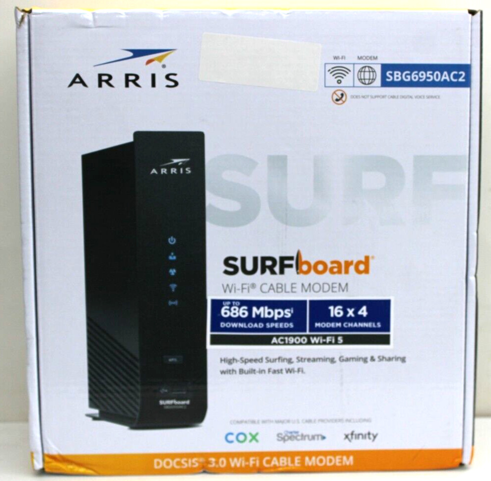 Arris SURFboard (16x4) Docsis 3.0 Cable Modem Plus  (SBG6950AC2) Black (NEW)
