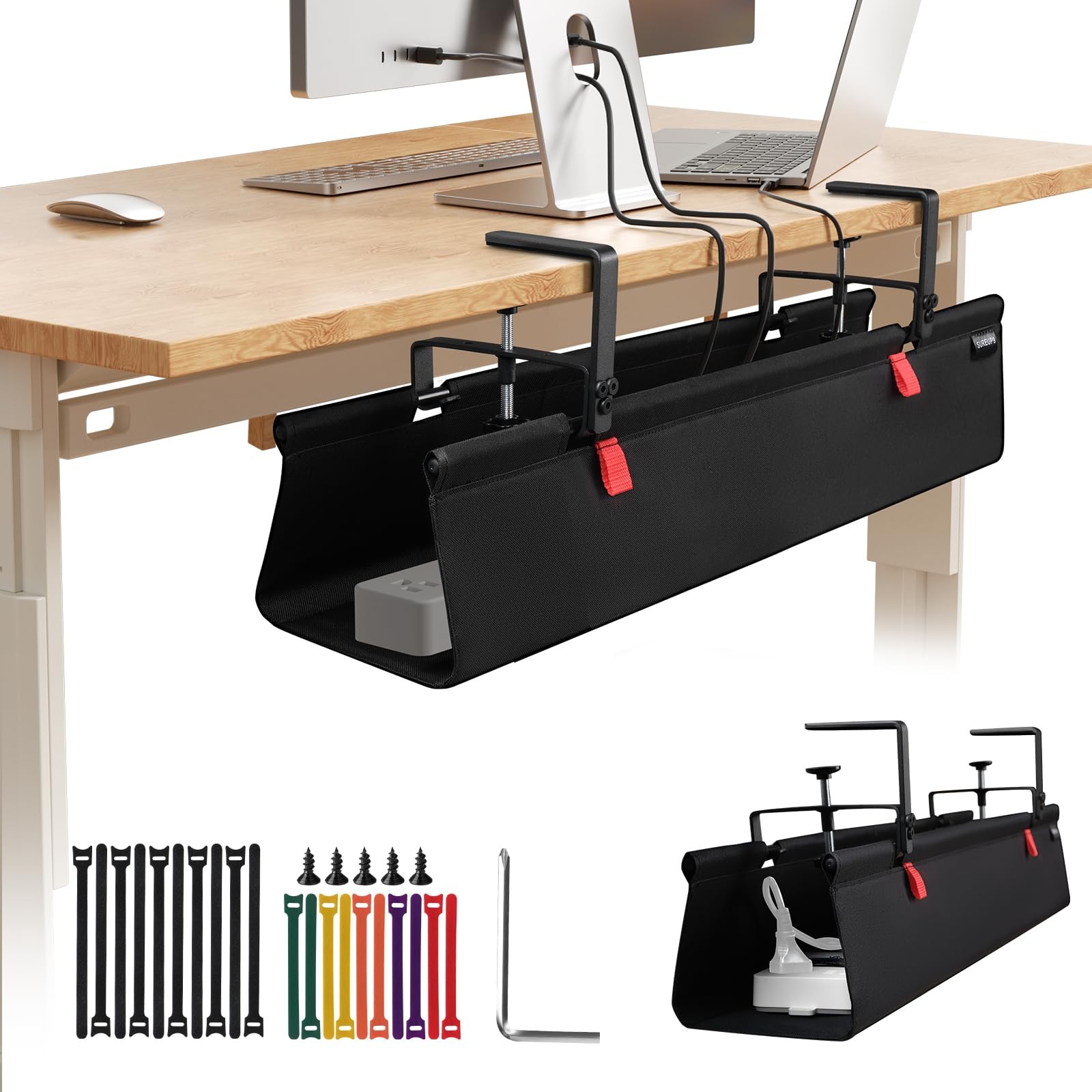 No Drill Under Desk Cable Management Tray, 28" Cable Management Under Desk, S...